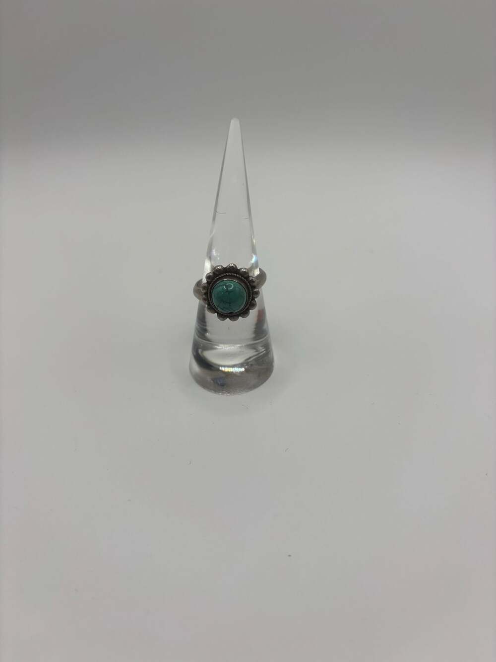 Vintage Sterling Silver Turquoise Beaded Halo Ring Size 8.5